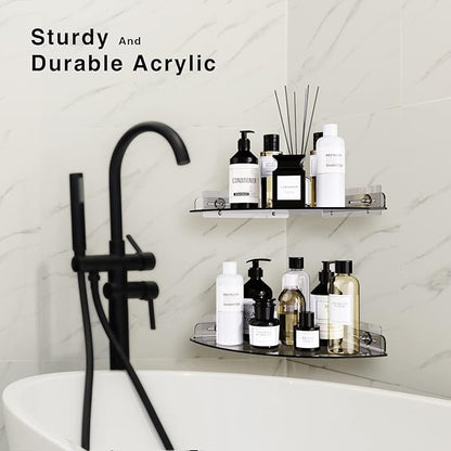 Acrylic Corner Shelves, 2 Pack Adhesive Shower Caddy Organizer for Tile Walls, Wall Mounted Clear Bathroom Shelves for Inside Shower & Kitchen Storage