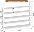 OYREL 5 Tier Shoe Organizer, 33.3in Wide x 11.2in Deep x 35.6in Tall, Black Metal and Plastic Shoe Rack with Side Bag, Holds 20-25 Pairs of Shoes