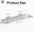 Glass Bathroom Shelves,Brushed Nickel Floating Shelves for Wall Rectangular Modern Stainless Steel Glass Shelf for Bathroom Shelves Wall Mounted 16 Inch