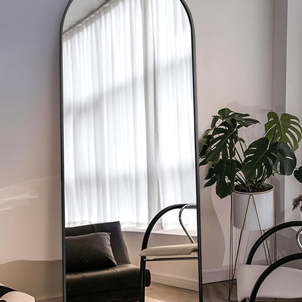 Arched Full Length Mirror, Floor Mirror with Stand, 64"x21" Large Mirror, Wall Mirror Full Length, Black Floor Length Mirror, Body Floor Mirror, Wall Mounted Mirror for Bedroom, Black