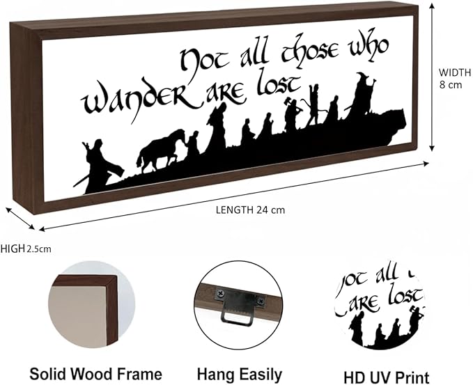 Not All Who Wonders are Lost Sign, Aesthetic Wooden Table Signs, Farmhouse Framed Wood Sign, Decorative Wooden Plaque, Home Office Decor, Shelf Table Decoration, Encouragement Gift for Women Men