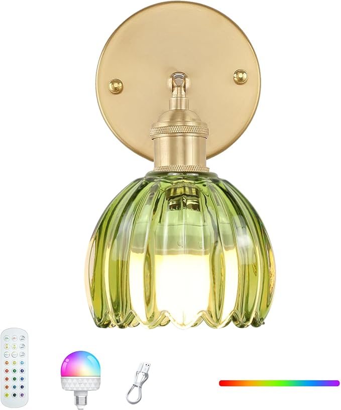 GEEZO Vintage Battery Operated Wall Sconce, with Rechargeable Battery Powered Wall Light with Remote Control for Bedside Bedroom