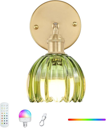 GEEZO Vintage Battery Operated Wall Sconce, with Rechargeable Battery Powered Wall Light with Remote Control for Bedside Bedroom