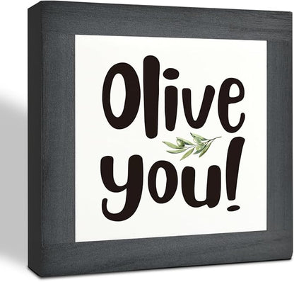 Olive You Signs, Home Kitchen Decor, Box Sign Wood Desk Sign Decors, Cute Kitchen Decor for Shelf, Olive Branch Sign, Farmhouse Decors, Home Bar Decor B