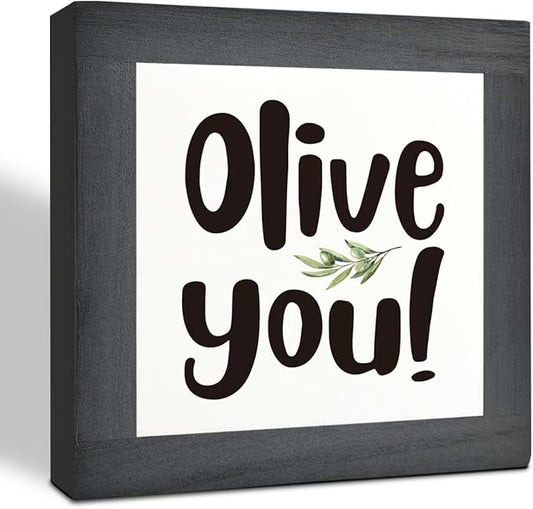 Olive You Signs, Home Kitchen Decor, Box Sign Wood Desk Sign Decors, Cute Kitchen Decor for Shelf, Olive Branch Sign, Farmhouse Decors, Home Bar Decor B
