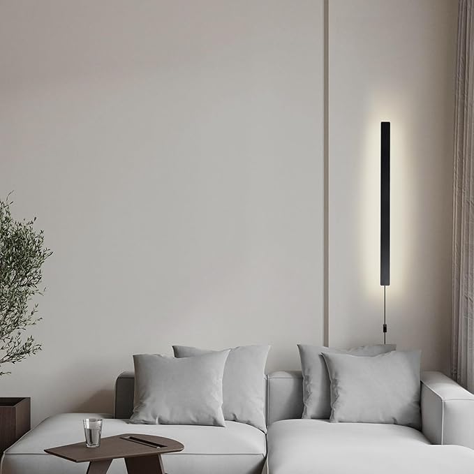 Modern Plug in Wall Lights, 31.4 inch Frosted Black LED Long Wall Sconce, 16W Warm White 3000K Acrylic Indoor Wall lamp,with 59