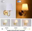 Wall Sconce Set of 2, Gold Bathroom Vanity Sconces Wall Lighting, Indoor Wall Lights with Light Beige Fabric Shades, Wall Mounted Lamps for Bedroom Living Room Hallway