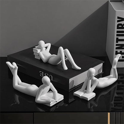 Style-B White Thinker Reads Book Decoration Reader Bookend for Home Aesthetic, Study, and Wine Cabinet – Stylish Shelf Decor Accent and Thoughtful Gift for Living Room, Bar, or Coffee Shop