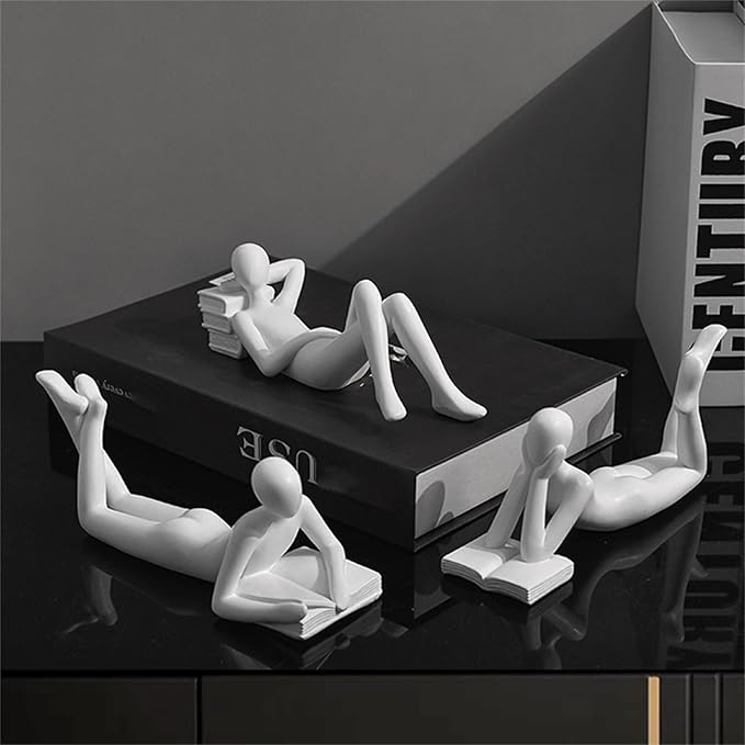 Style-B White Thinker Reads Book Decoration Reader Bookend for Home Aesthetic, Study, and Wine Cabinet – Stylish Shelf Decor Accent and Thoughtful Gift for Living Room, Bar, or Coffee Shop