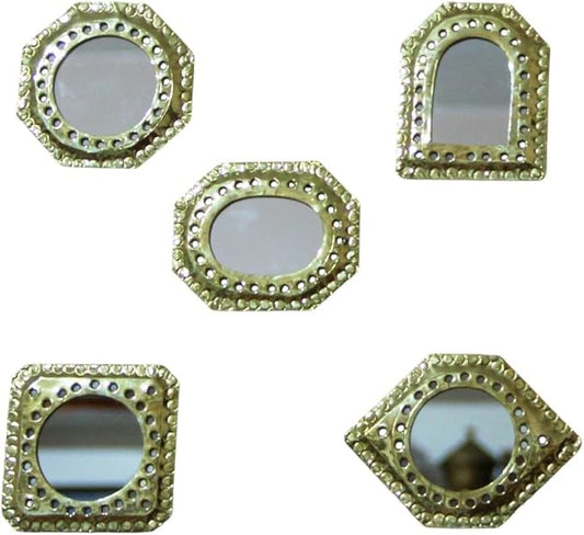 Set of 5 Small Decorative Wall Mirrors – Gold Brass Handmade Mirror Set | Octagon, Arched, Horizontal Oval, Square and Diamond Shapes | Living Room, Bedroom, Home Wall Hanging Mirrors Decor