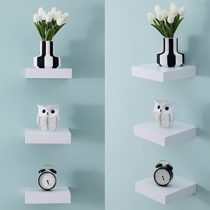 WELLAND 9 1/4 inch White Mission Floating Shelves for Wall, Bathroom Wall Mount Shelves, Wood Modern Display Shelves, Book Shelves,for Bedroom,Living Room and Kitchen