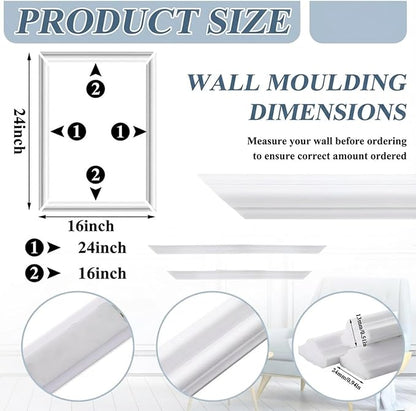 6 Set Accent Peel and Stick Wall Molding Kit Premade Wainscoting Panels Wall Molding Panel White Pre Cut Trim for Walls Picture Frame Decor for Home Decoration (16 x 24 Inch)