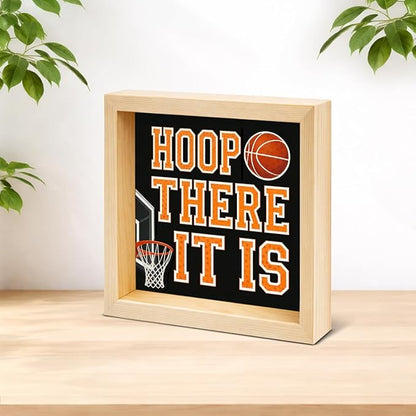 Basketball Home Decor - Gift for Basketball Lover - Double-sided Wood Box Sign for Home Kitchen Farmhouse Office Tiered Tray Desk Shelf Decor