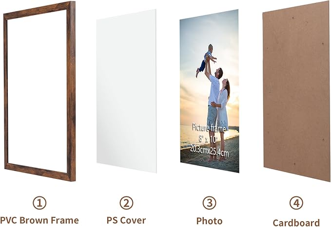 Hoikwo 18 Packs 8x10 Rustic Brown Multi Plastic Picture Frames Set with Plastic Cover for Family Photos, Artwork, Light Weight Bulk 8 by 10 Frames Pack for Wall Hanging and Table