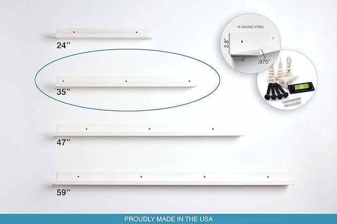 Infinite Design 36" Metal Floating Wall Shelf | Modern White Powder-Coated Steel Ledge, Made in USA | Wall-Mounted Shelf for Living Room, Kitchen, Bathroom, Bedroom or Office