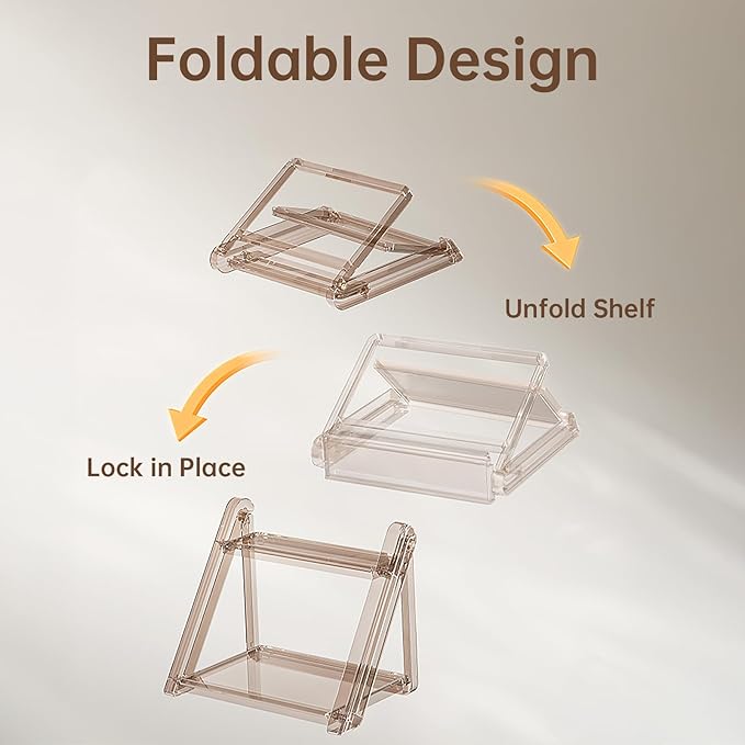 NiHome Foldable Countertop Coffee Station Organizer Rack, 2-Tier Shelf for Coffee Bar Accessories, Condiment Storage Caddy for Kitchen, Home, Office (Brown)