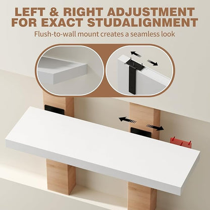 Solid Wood Floating Shelves 24'' Long, 8'' Deep Wall Mounted Shelves with Heavy Duty Brackets, Max Load 150 lbs, Wall Shelves for Bathroom Kitchen Living Room, 24 x 8 x 1.6 in, White, Set of 2