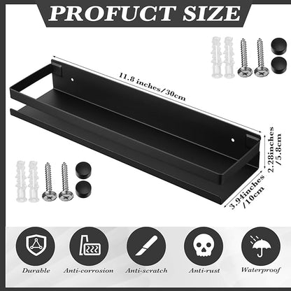 Lallisa 2 Pieces Stainless Steel Shelf Bathroom Shower Floating Shelves Wall Mounted Shower Caddy Basket Shelf Storage Organizer Shelves for Bathroom, Kitchen, Living Room (Black,11.81 Inch/ 30 cm)
