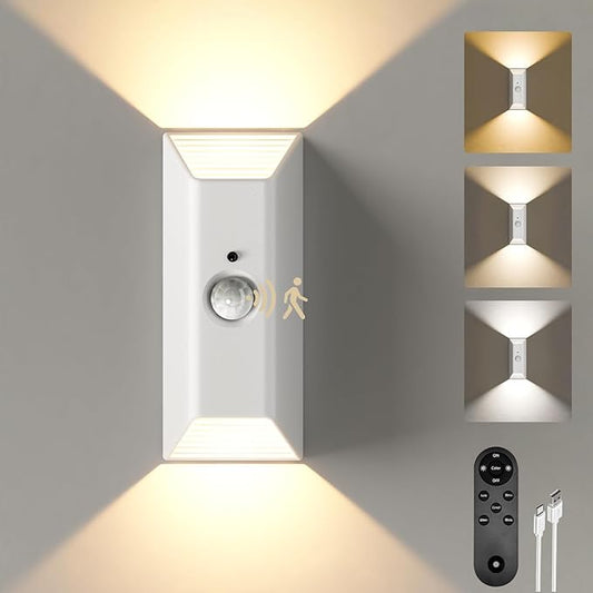 Motion Sensor Wall Light, 4000mAh Rechargeable Battery Operated Wall Sconce, 3 Color Temps, Dimmable, Cordless Magnetic Night Light with Remote, Timer, for Hallway, Stair, Closet, Bedroom, Garage