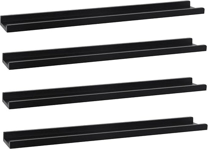 Long Floating Shelves 36 Inches Set of 4,Wood Picture Shelf for Wall with Ledge,Photo Frames Display Shelves Wall Mounted for Living Room Bedroom Kids Nursery,Home Decor (Rustic Black, 36")