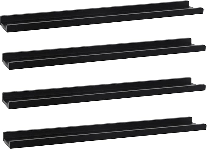 Long Floating Shelves 36 Inches Set of 4,Wood Picture Shelf for Wall with Ledge,Photo Frames Display Shelves Wall Mounted for Living Room Bedroom Kids Nursery,Home Decor (Rustic Black, 36