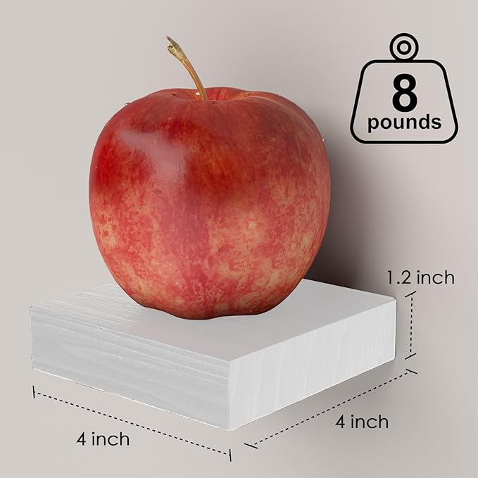Small Floating Shelves for Wall - 4 Inch Mini Square White Shelves for Bedroom, Living Room, Bathroom, Kitchen, Office Decor Set of 3