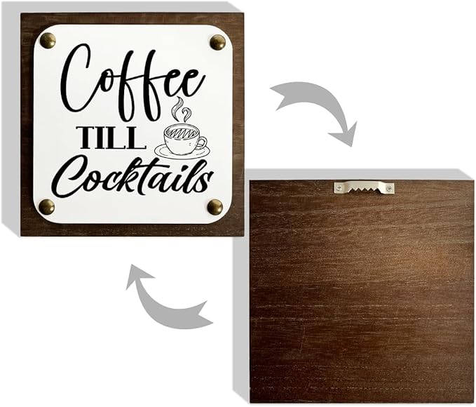 Coffee Bar Decor, Coffee Wood Sign, Wooden Box Signs Decors Art, Coffees Corner Decors, Kitchen Sign for Home Shelf Decor, Coffees Till Cocktails Signs