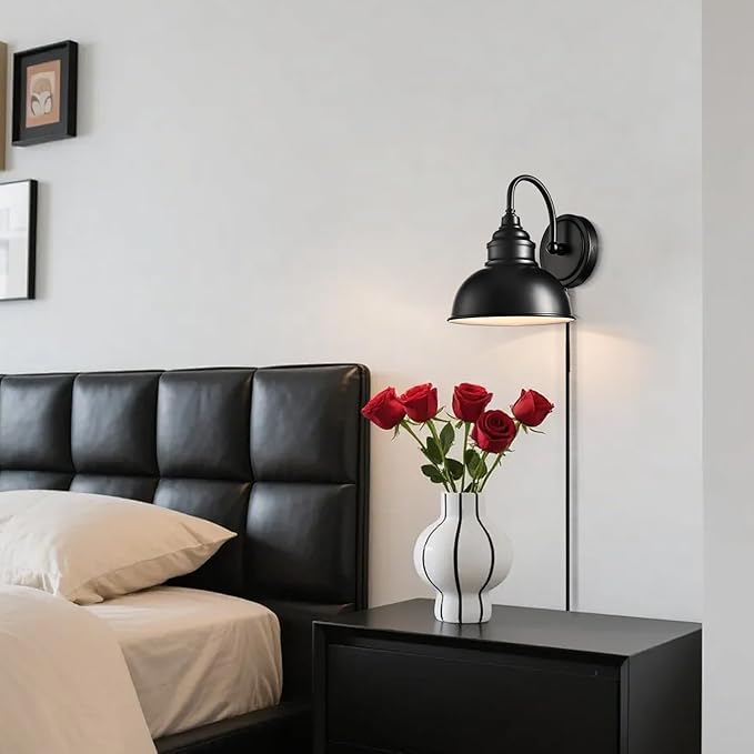 Farmhouse Wall Sconce with On-Off Switch E26 Based Wall Mounted Light Fixture Small Gooseneck Wall lamp for House Garage Patio Black Wall Lamp