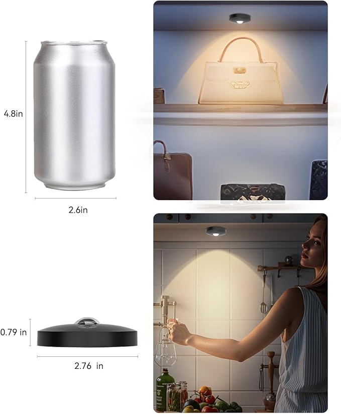 Rechargeable Puck Lights (6Pcs) with Remote, 1500mAh Battery, Dimmer & Timer, Wireless Led Stick on Lights for Bedroom, Kitchen