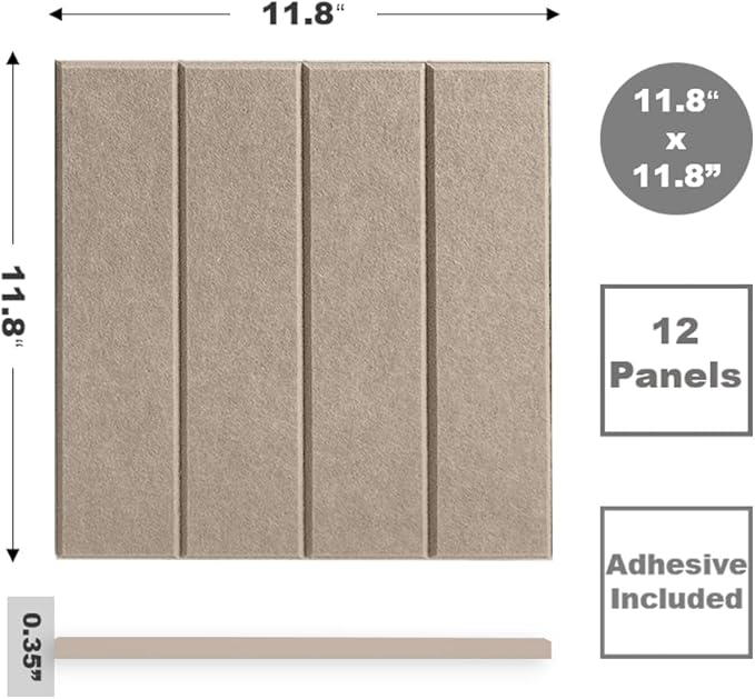 Felt Panels for Interior Decor, Accent Wall Paneling White Wall Decor for Bedroom Living Room & Office, Peel and Stick, Sound Absorbing – 12 Pack Felt Tiles with Adhesive - Camel