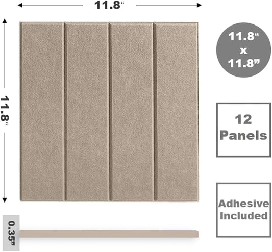 Felt Panels for Interior Decor, Accent Wall Paneling White Wall Decor for Bedroom Living Room & Office, Peel and Stick, Sound Absorbing – 12 Pack Felt Tiles with Adhesive - Camel