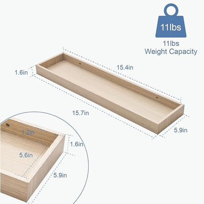 Oak Floating Shelves with Raised Lip, Wooden Wall Shelves for Bedroom Living Room Kitchen, Modern Bathroom Shelves for Wall, Decor Floating Shelves for Storage Display (Set of 2, 15.7 Inch)