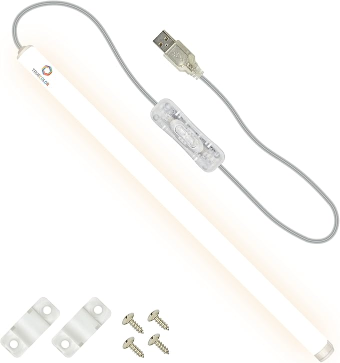 TrueColor USB-Powered LED Light Bar with Frosted Cover for Under Cabinet, Under Monitor, TV Backlight – Easy-Install - Adhesive & Mounting Brackets Included - 100,000 Hours Lifetime (18", Soft White)