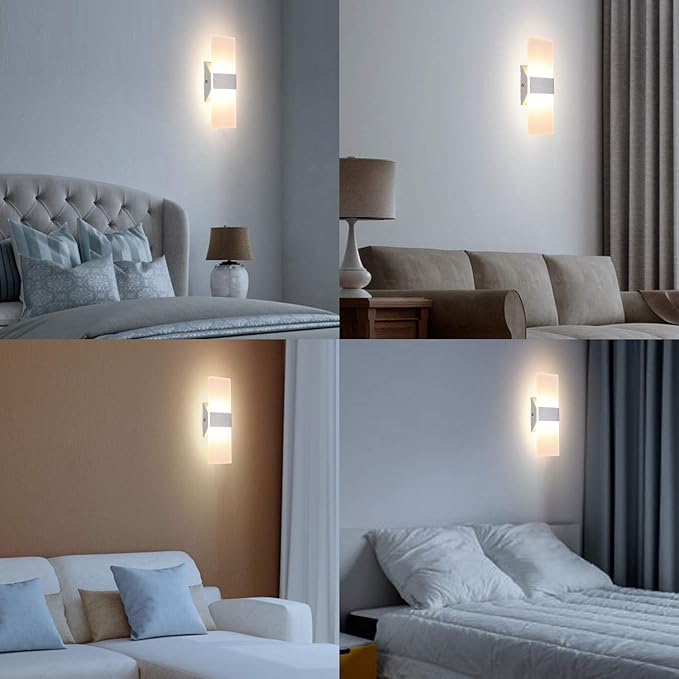 TRLIFE Modern Wall Sconces Set of 2, Dimmable LED Wall Sconce 12W 3000K Warm White Hardwired Wall Sconce Lighting for Bedroom, Bathroom, Living Room, Porch, Staircase, Cafe, Hotel (2 Pack)