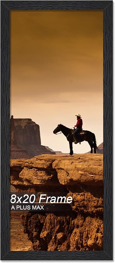 A PLUS MAX 8x20 Picture Frame, Black Engineered Wood Frame for 8 x 20 Inch Picture Poster Photo, Light Weight 8 by 20 Frame with Wood-grain for Wall - 1 Pack/Black/8"x20"