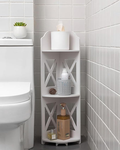 Corner Shelf Stand, Storage Organizer Great for Bathroom, Corner Shelf Perfect for Small Space,Waterproof Stand Also Use for Toilet Paper Stand,White