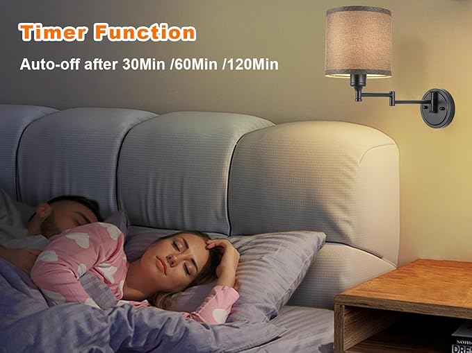 Battery Operated Wall Sconce with Remote Control, 15 Colors Dimmable Wireless Wall Sconces Set of Two, Rechargeable Cordless Wall Sconce Light, Swing Arm Wall Lamp with Grey Fabric Shade