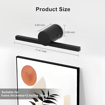 ZitoStory Battery Operated Picture Light with Remote,Wireless Dimmable Art Lights for Paintings Rechargeable Gallery Light Artwork Lighting for Canvas, Portrait (Black,11.41'' Inch)