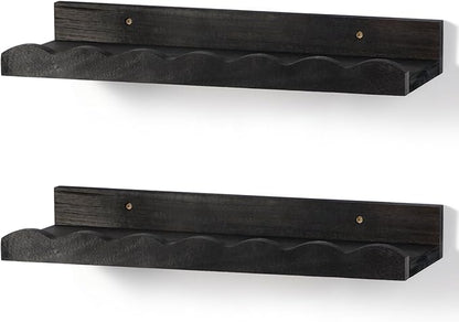 Suzile 2 Pcs Scalloped Shelves Wall Floating Shelves Set for Room, Bathroom, Bedroom, Cute Room Decor Aesthetic and Books, Toys, Photo Frames Storage(16.5",Black)