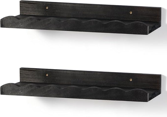 Suzile 2 Pcs Scalloped Shelves Wall Floating Shelves Set for Room, Bathroom, Bedroom, Cute Room Decor Aesthetic and Books, Toys, Photo Frames Storage(16.5",Black)