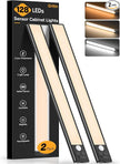 Gritin 14.7inch Under Cabinet Lighting Rechargeable 2 Pack- 3 Color Temps&5 Level Brightness, Super Bright, 4 Modes, Motion Sensor, Long Lasting - Easy Installation Magnetic Under Closet Lights-Black