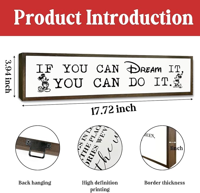 WKYAER Inspirational Decor, Farmhouse Wall Decoration, Tabletop Decors, Motivational Signs for Home Office Bedroom Decor, Decorative Signs and Plaques, If You can Dream It You can Do It Sign
