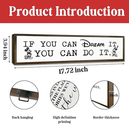WKYAER Inspirational Decor, Farmhouse Wall Decoration, Tabletop Decors, Motivational Signs for Home Office Bedroom Decor, Decorative Signs and Plaques, If You can Dream It You can Do It Sign