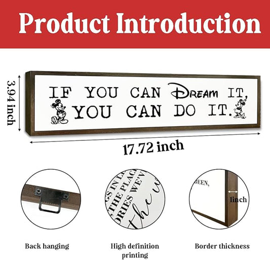 WKYAER Inspirational Decor, Farmhouse Wall Decoration, Tabletop Decors, Motivational Signs for Home Office Bedroom Decor, Decorative Signs and Plaques, If You can Dream It You can Do It Sign