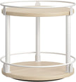 Lazy Susan Organizer, Rotating Spice Rack, 2 Tier Spice Turntable Organizer, Industrial Turntable Spice Holder, for Kitchen Countertop, Compact and Versatile, White and Light Oak SR22WG