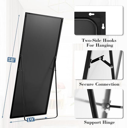 DUMOS Full Length Mirror with Stand, 58"x19" Floor Mirror with Aluminum Alloy Frame for Bedroom, Standing Full Body Mirror with Shatter-proorf Nano Glass for Wall, Living Room, Cloakroom, Black