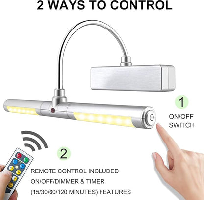 LUXSWAY Battery Powered Picture Light,Wireless Painting Lights with Remote,3 Modes Brightness Art Display Lights,8.9 Inch Rotatable Lighting Head and Timer Off for Painting Frame Portrait Art-Small