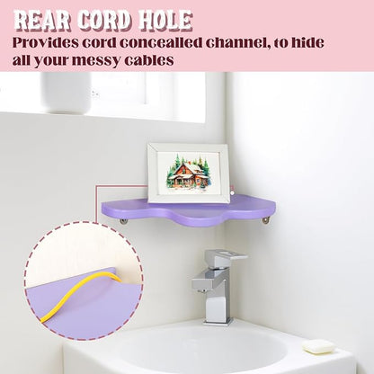 Menkxi Cute Wavy Corner Shelf Wall Mount, Set of 3 Wood Floating Cloud Corner Wall Shelves with Cord Hole Wall Danish Pastel for Bedroom Living Room Bathroom Kitchen