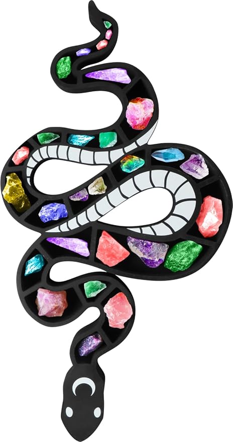 Wooden Floating Shelf Snake Design Unique Room Decor Crystal & Rock Display Shelf, Floating Wall Shelves with Snake Design for Rocks, Crystals, Oils, Stones, Plants(18.9"x10.26")