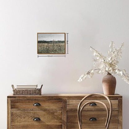 OIQArtOIQ Vintage Framed Wall Art Wildflower Field Meadow Canvas Art Prints Rustic Farmhouse Landscape Pictures Wall Decor Modern Cottagecore Paintings Artwork For Bedroom Bathroom Office Living Room